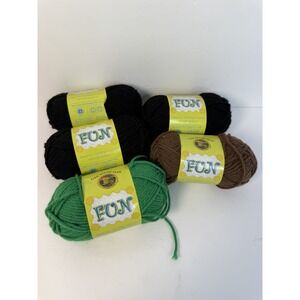 Lot 5 Skeins FUN‎ Lion Brand Yarn 100% Acrylic 1.75 oz each Green Brown Black